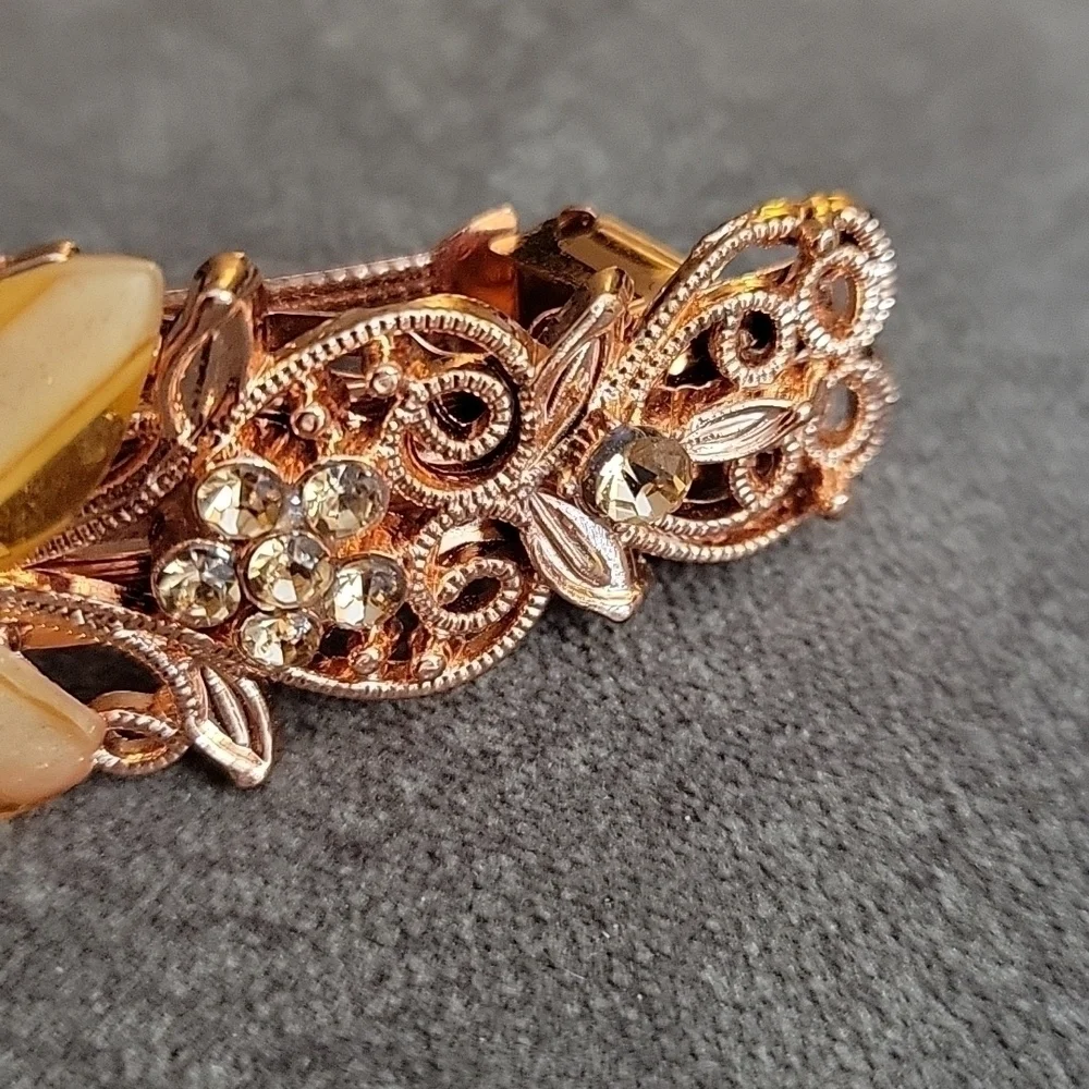Vintage Rose Gold Filigree Butterfly Rhinestone Hinged Fairycore Barrette